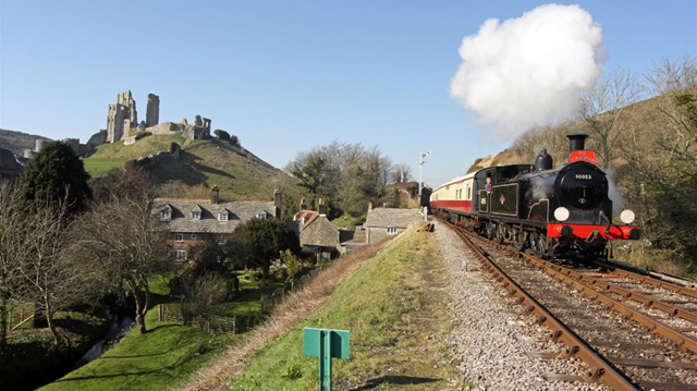 Corfe Castle Dorset steam train at Swanage Railway
